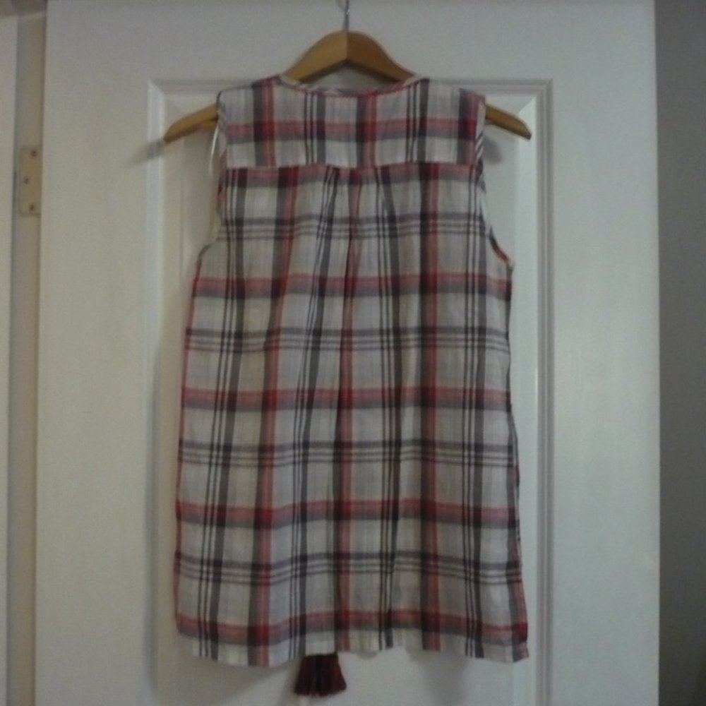 Anthropologie Solitaire Plaid Tassel Boho Tank Top Tunic Cotton Small - Picture 5 of 10
